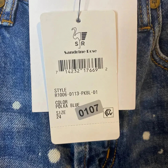 NWT Sandrine Rose Free People Straight Leg Jeans Bleach Polka Dot Medium Wash 24 - Picture 11 of 12